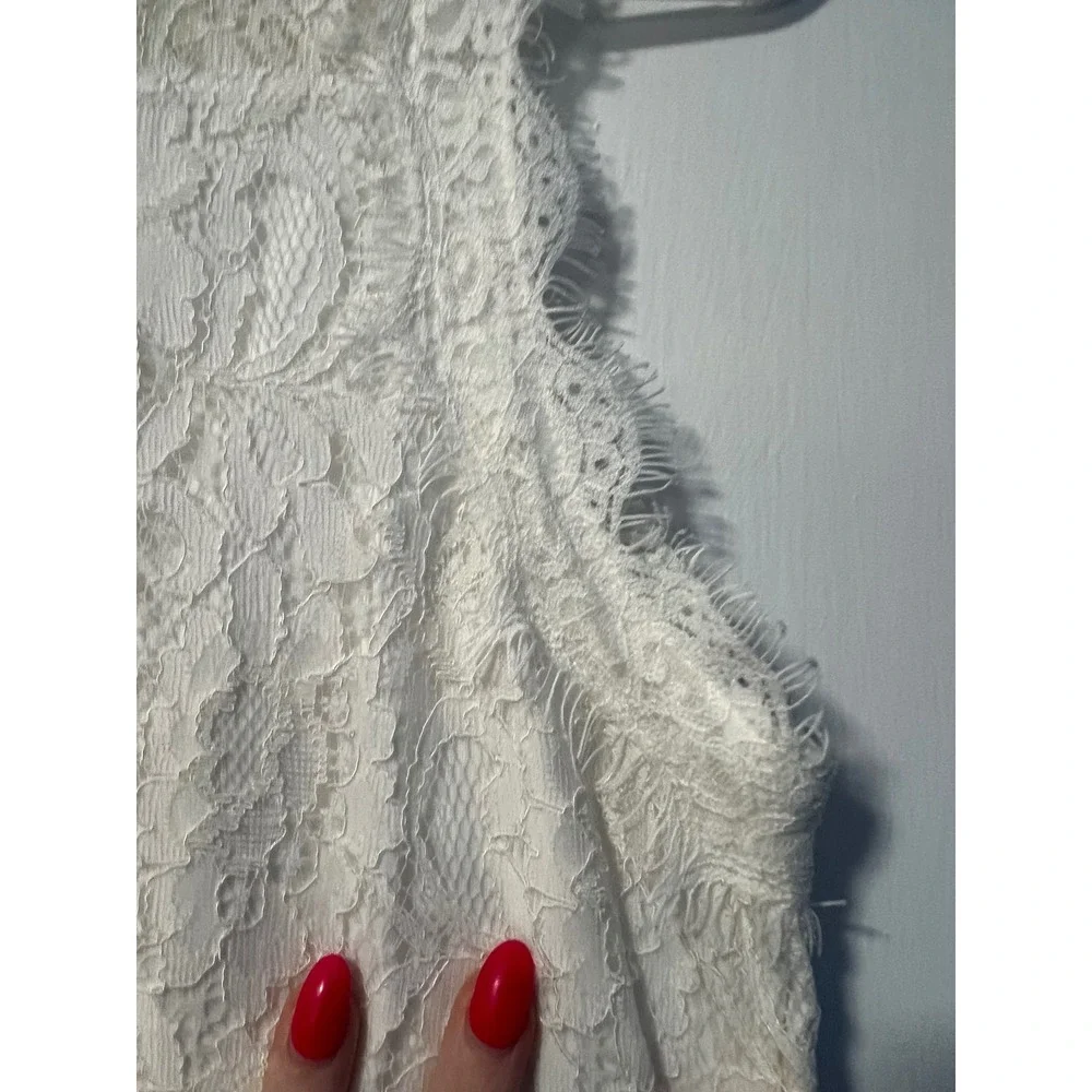 Lace Dress Sleeveless Mock‎ Neck White Party Cocktail Size S - Picture 3 of 8